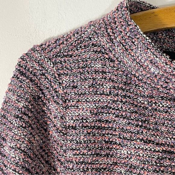 Loft Boucle Cotton Blend Pink & Black Funnel/Mock Neck Light Sweater/Top Size M - Picture 6 of 9